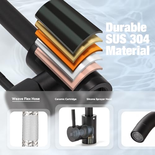 Miniatura 4 de Virklyee Grifos Para Fregadero Grifo De Cocina De Una Sola Palanca, Grifo De Cocina Para Acero Inoxidable, Giratorio 360, Para Agua Caliente Y Fría, En Forma De C Negro