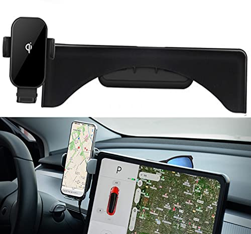 Topfit Cellphone Mount for Tesla Model 3 Model Y Monitor Fixed Clip Safety Cell Phone Holder Stand Wireless Charger Without Any Sound OEM Design