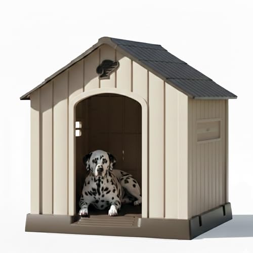 Aqpet Cuccia per Cani in Plastica Impermeabile da Esterno e Interno – Casetta con Pavimento Rialzato e Sistema di Ventilazione – Rifugio Resistente per Cani di taglia Grande 93x99x98hcm