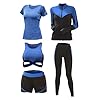 Womens Yoga Gym Suit Tights Sportswear Training Wear Running Suit Fitness Series - 5pcs Set (Large, Blue)