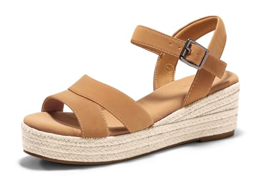 Image of Coutgo Womens Wedge Platform Sandals Espadrille Heels Open Toe Buckle Ankle Strap Summer Shoes