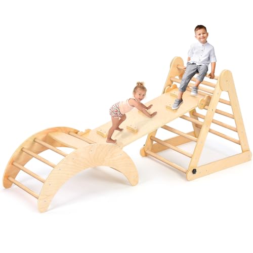 YOLEO Kletterbogen Holz, 3 in 1 Bogenwippe, Indoor Klettergerüst für...