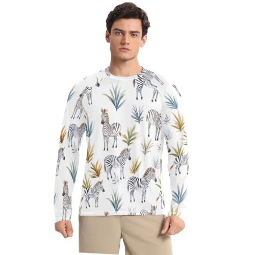 Bolaz Mens UV Protection Shirts Rash Guard Long Sleeve UPF 50+ Zebra Leaf Quick Dry S