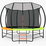 Yohood Trampoline Outdoor 12FT 14FT, Recreational Trampolines with Enclosure Net and Ladder, ASTM Approved for Kids and Adults, with Additional 8 Stabilizer Bars and Anti-Rust Coated Galvanized Frame
