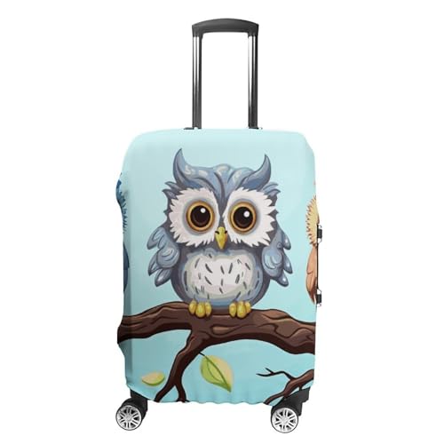 Owls on A Branch Luggage Cover, Washable Elastic Suitcase Cover Protector Fit 18-32 Inch Luggage