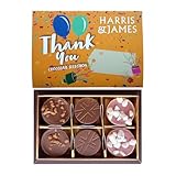 HARRIS & JAMES - Thank You Gift Box (6 Pack) Filled With Milk and White Chocolate Truffles. Handcrafted Chocolate In Three Flavours Eton Mess, Salted Caramel & Biscuit Royal.