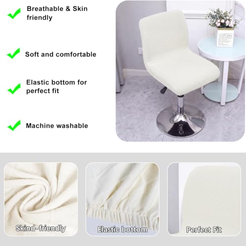 Image of WOMACO Bar Stool Cover with Back Jacquard Fabric Dining Room Square Swivel Barstool Chair Seat Cushion Slipcover for Counter Height Mid Low Back Chair Protector (Ivory, 2PCS)
