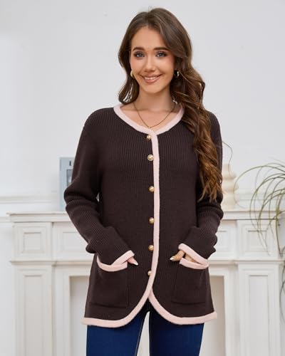 Image of Women's Knit Cardigan Sweaters Casual Long Sleeve Open Front Button Down Coat Trendy Winter Outerwear with Pockets,Loose Fit