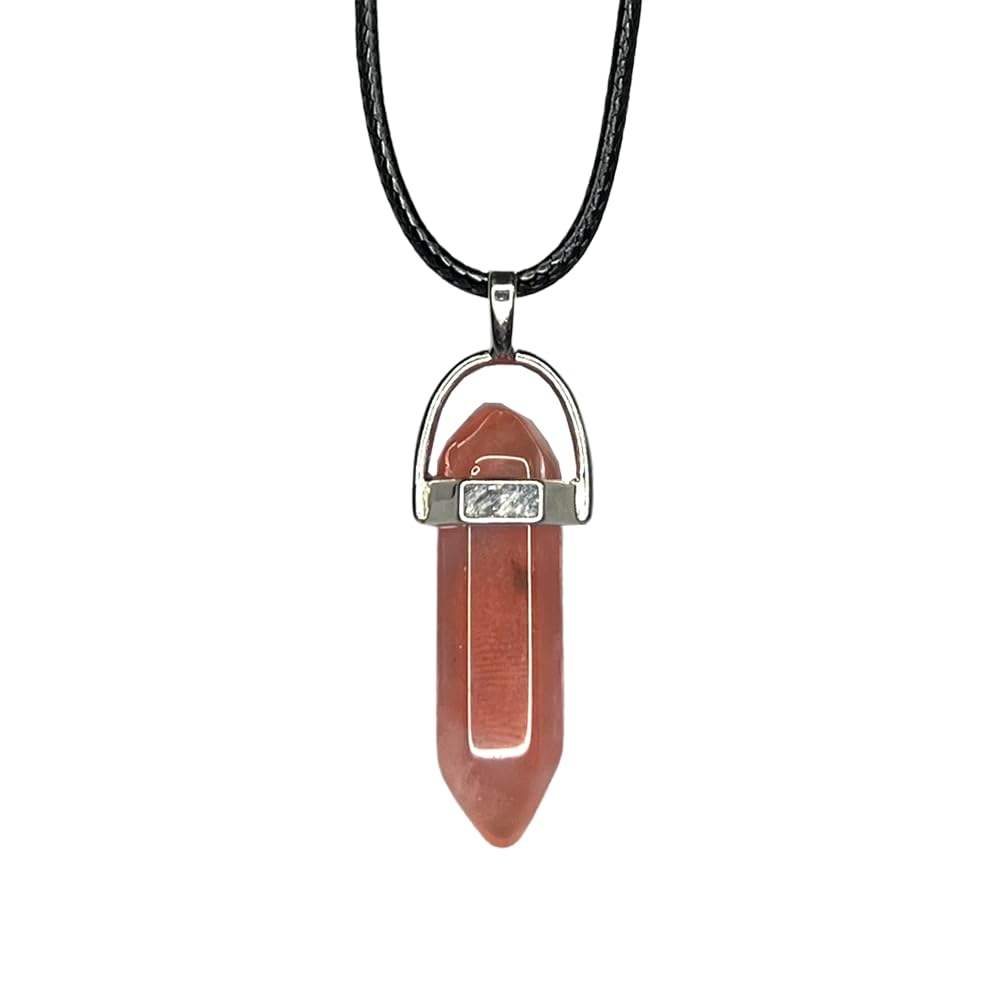 VIE Double Point Pencil Pendant, Black String, Cherry Quartz