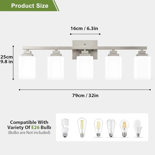 Image of Brushed Nickel Bathroom Light Fixtures, 5-Light Vanity Lights over mirror