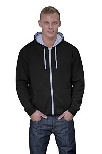 Image of JH053 Varsity Zoodie Hooded Sweater Men's Sweatshirt Jacket Black Jet Black-Heather Grey Size:XXL