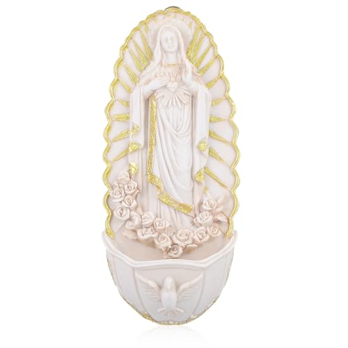 SHINEOFI Resin Holy Water Font Wall Hanging Lady of Guadalupe Religious Catholic Decor for Home Entrance Church Wall Mounted Gift for First Communion
