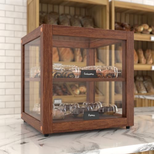 Image of KoolMore 15 in. Dark Wood Countertop Open Back Dry Bakery Display Case, Pastry, Cake and Bread Display with Tempered Glass