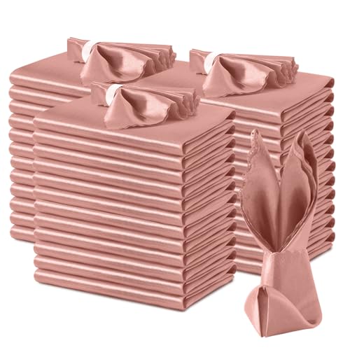 VACVELT 100 Pack Rose Gold Scalloped Satin Napkins 17x17 Inch Wedding | Scalloped Floral Edges With Silky Smooth Finish, Seamless Design, Machine Washable Wrinkle And Fade Resistant