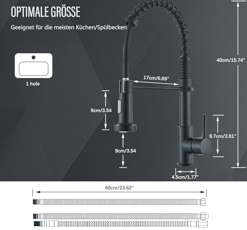 Robinetterie d’évier basse pression au design noir mat pivotant 360°