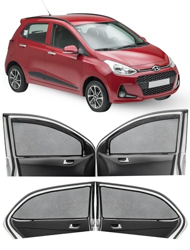 Image of Autofact Magnetic Car Sunshades Compatible with Hyundai Grand I10 Old (2013 to 2019) (Set of 4) - Easy Installation, UV Protection, Keeps Car Cool (Front 2 with Zippers, Rear 2 Without Zippers)