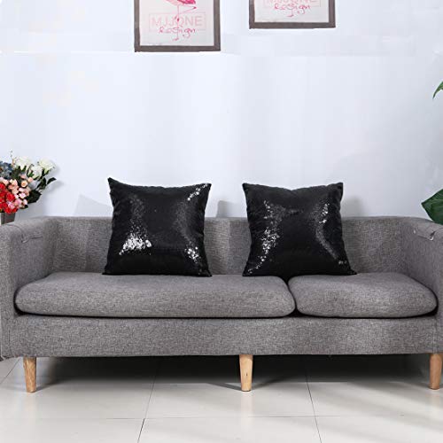 Eternal Beauty Set Of 2 Sequin Decorative Pillow Cover Black Throw Pillow Covers For Couch Sofa Throw Pillows 18 X 18 Inches thumb #5