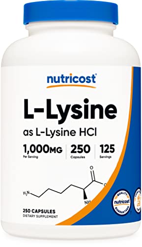 Nutricost L-Lysine 1000mg, 250 Capsules - 500mg Per Cap, Gluten Free, Non-GMO Nutricost L-Lysine 1000mg, 250 Capsules - 500mg Per Cap, Gluten Free, Non-GMO