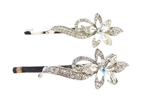 Glamour Girlz Lot de 2 pinces à cheveux en forme de fleur de Dahlia avec strass transparents et pierres argentées Cover