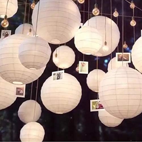 Calvas 30pcs/Lot Mixed Size (20cm,30cm,35cm,40cm) White Paper Lanterns Chinese Paper Ball Lampions for Wedding Party Decoration White, Lantern Size: Mix Size