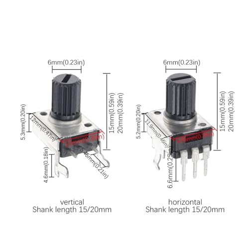 Potenciómetro RV09 horizontal con eje de 15mm y resistencia variable kit de 10 unidades 7