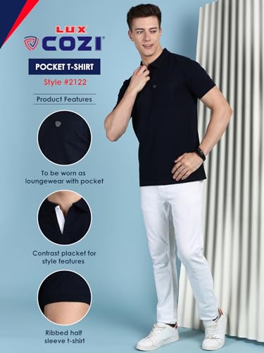 Image of Lux Cozi Men Cotton Regular Fit Polo Neck Half Sleeve Solid Casual T-Shirt with Chest Pocket | Pack of 2 |