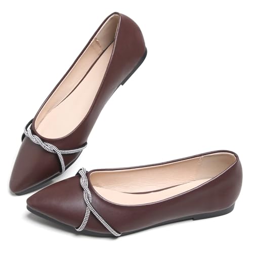 Image of TN TANGNEST Womens Casual Flats Chain Ballet Flats | Fashion Pointed Toe Rhinestone Flats, Comfort Slip On Dress Shoes for Business Work Office Wedding Party