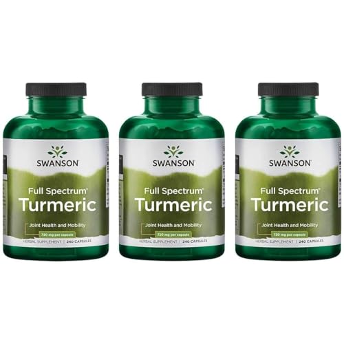 Swanson Full Spectrum Turmeric Curcumin Joint, Liver, and Digestive Support Supplement for Active Adults - Non-GMO, Gluten-Free (240 Vegan Capsules, 3 Pack)