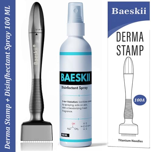 Image of Baeskii Derma Stamp with Sanitizer for Hair Growth & Facial Spa | Medical Grade Adjustable Needles 0.25mm to 3mm | Microneedling Stamp for Skin Repair, Face, Hair & Beard Growth | Reduces Acne Scars | Safe & Effective To Use