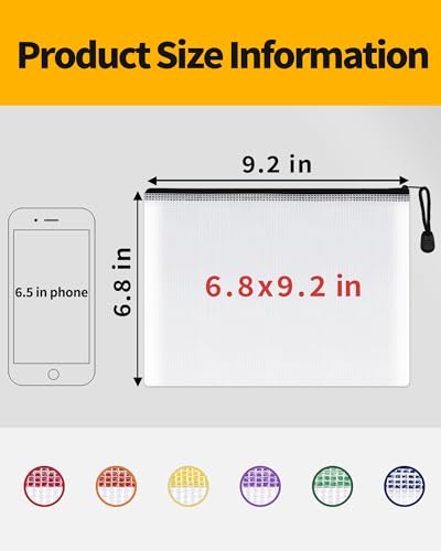 Image of SUNEE Plastic Mesh Zipper Pouch 6.8x9.2 in (Black, 12 Packs),Extra Large Water-Resistant Zip Bag for School Office Supplies, Puzzles & Games Organizing Storage