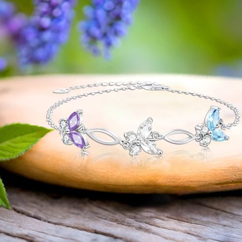 Image of Sterling Silver Butterfly Link Bracelet for Women,Adjustable Charming Dainty Jewelry,Ideal Gift for Mom,Wife and Her