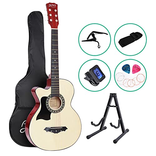 38 Inch Acoustic Guitar Left Handed Classical Folk Guitar Left Hand Guitar Bonus CAPO, Strap, Tuner, Pick ALPHA - Blue
