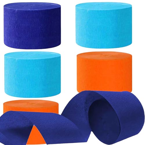 Image of We Moment Blue and Orange Crepe Paper Streamers 6 Rolls, Party Streamers for Birthday Party Decorations(1.8Inch x 82Ft /Roll)