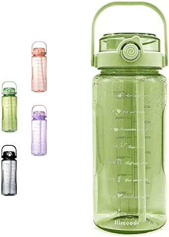 Slirceods large water bottle,64oz Green water bottle with filter,clear half gallon filtered water bottles,64oz water bottle with straw- BPA Free