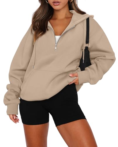 onlypuff Women Half Zipper Pullover Sweatshirt Long Sleeve Hoodies Kangaroo Pocket Fleece Basic Sweater
