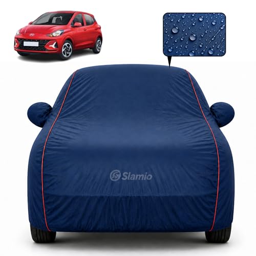 Image of Premium 100% Waterproof Car Cover for Hyundai's Grand i10 Nios Model | All-Weather, UV & Dust Protection | Heavy-Duty 3-Layer Fabric | Custom Fit with Mirror & Antenna Pockets | Navy Blue