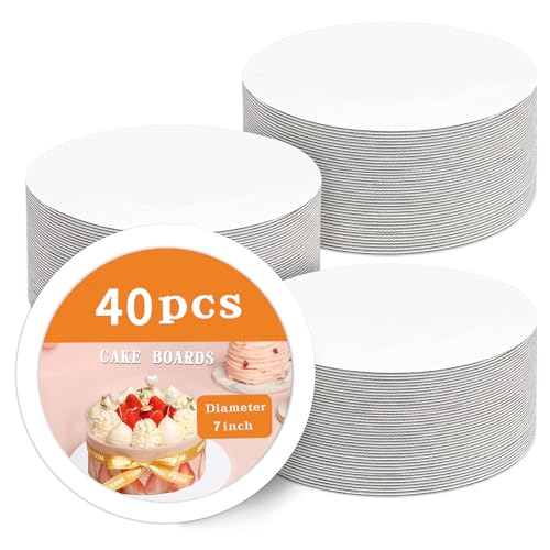 PFAMKEER 40 Pcs Cake Boards,White Cake Boards 7 Inch Round,Food Grade Cardboard Cake Rounds,Disposable Cake Plates,7 Inch Cake Board,Waterproof and Oil proof Cake Base Cake Tray Cake Pizza Circles