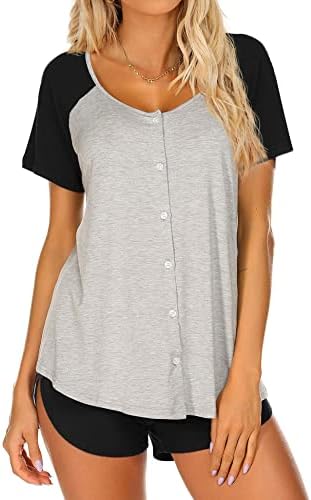 Ekouaer Women's Pajama Short Sleeve Sleepwear Soft Pj Set Top and Shorts Pajamas Set