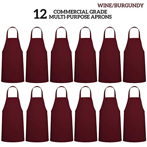 Image of GREEN LIFESTYLE 12 Pack Professional Chef Apron - Grilling Aprons for Men, Waterproof Cooking Apron for BBQ, Work or Restaurant Use, Kitchen Aprons for Women - Burgundy, No Pockets