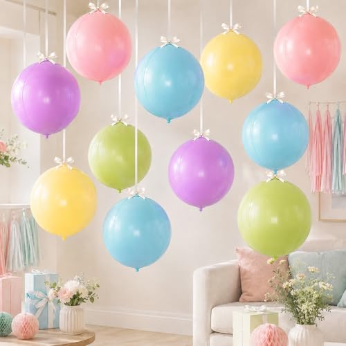 Image of 10 Pcs Pastel Round Foil Balloons Multicolor Colorful 4D Ball Balloon Pastel Color 22 In Mylar Balloon for Girl Rainbow Birthday Wildflower Floral Baby Shower Anniversary Disco Party Decoration