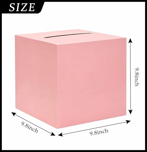 Image of SietDESEO Pink Card Box for Party 9.8 inch x 9.8 inch Large Gift Card Box Holder for Wedding Reception Baby Shower Birthday Graduation