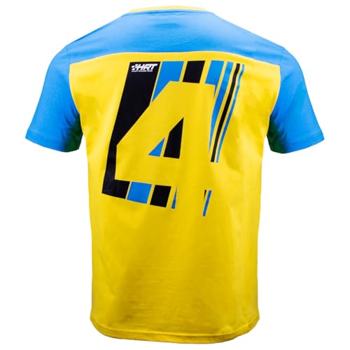 T-shirt HRT n° 4 Bleu/jaune en coton léger manches courtes pour l'été - 2