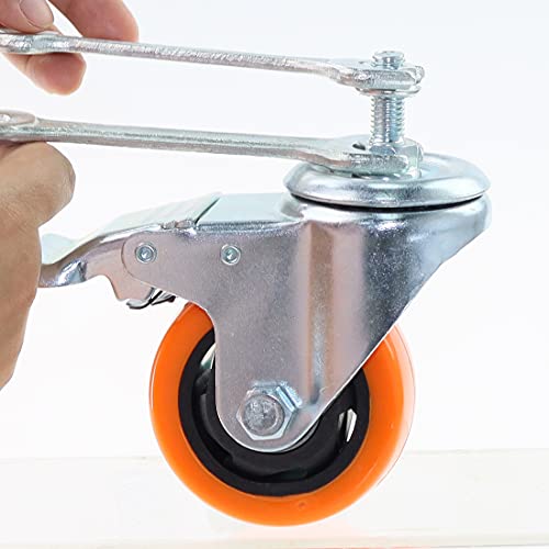 heavy duty stem caster wheels m10-15x25mm dual locking no noise pvc threaded stem caster wheels pack of 4 for workbench dolly furniture 3 inch orange