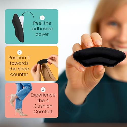 Image of Walkize Anti Slip Heel Pads for Shoes Women & Men - Cushioned Heel Grips - Shoe Inserts for Women - Blister Prevention, Heel Pain Relief & Comfort in High Heels, Dress Shoes (2 Pairs, Black)