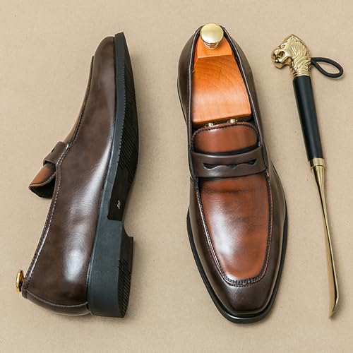 Men's Two-Tone Leather Penny Loafers Slip-On Dress Shoes for Office & Casual Soft Comfortable Moccasins4