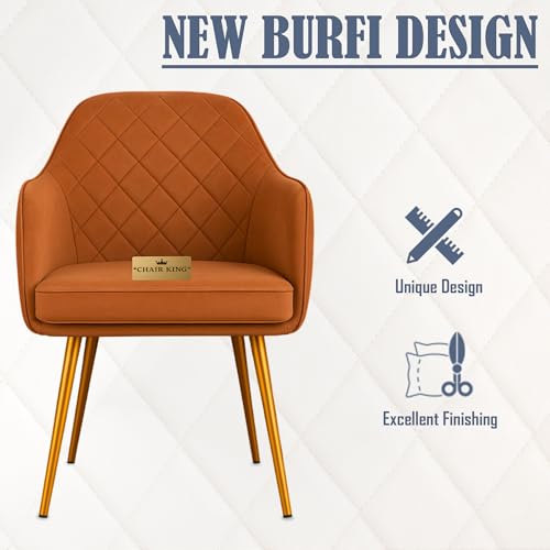 Image of Barfi Velvet Dining Chair | Set of 2 Premium Modern Upholstered Accent Chair with Armrest, Padded Seat and Metal Legs | Comfy Chair for Home, Office & Restaurents | (Light Brown)