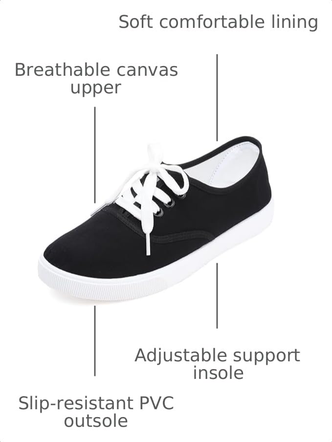Image of Womens White Canvas Sneakers Lightweight Lace Up Fashion Comfortable Canvas Shoes Low Top Slip On Casual Tennis Walking Shoes Women Footwear