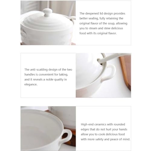 Ceramiczna miska do zupy z pokrywką i chochlą – elegancka miska do serwowania do domowej kuchni i restauracji