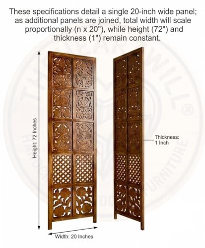 Image of THEHEARTWILL Partition Wall Divider | Wooden Partition for Hall, Living Room, Open Kitchen & Pooja Room | Room Divider 5 Panel with Stands | Room Separator (Brown-xs5)