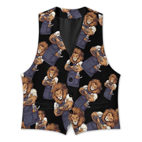 Lion Barber Trendy Vest Suit for Men V Neck Formal Dress Waistcoat Vests Business Slim Fit2